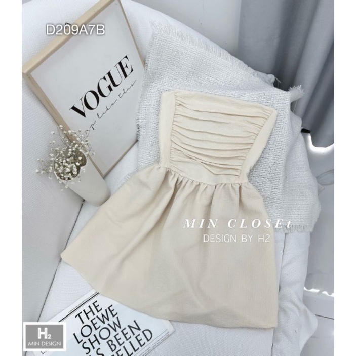 Đầm Xòe Ngắn Dự Tiệc Vải Đũi D2097 ,Váy Body Ống Cúp Xếp Ly Ngực Chun Sau Co Dãn Màu Be Sang Chảnh Gợi Cảm