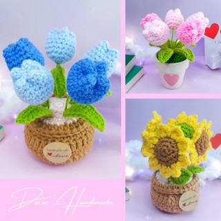 (Chậu hoa để bàn/Decor góc học tập, bàn làm việc/Quà tặng) Chậu hoa Tulip len