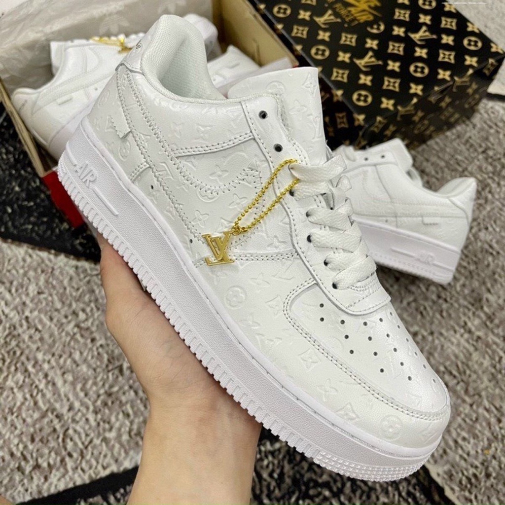 Giày AF1 LV Trắng, Giày thể thao Air Force mix LV trắng bản cao cấp Full Box.laka Sneaker