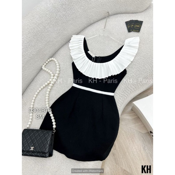 Đầm Body Ngắn Cổ Bèo Trắng Dập Ly Sang Chảnh Size S M