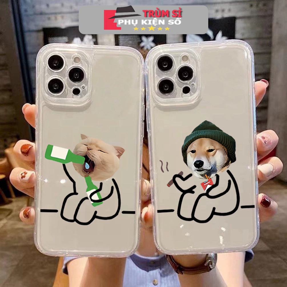 Ốp đôi iphone chó mèo tiêu cực mất niềm tin vào suộc sống siêu độc lạ viền vuông cho 6/6s/7/8/X/XS/XR/11/12/13/14 Pro TS