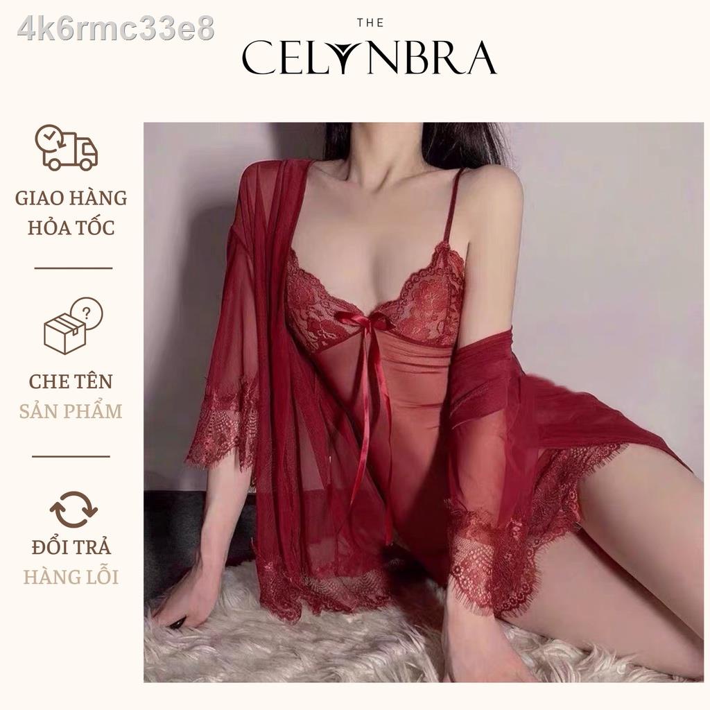 ✜✈Váy ngủ sexy kèm choàng voan mỏng xuyên thấu không đệm ngực THE CELYNBRA - V23