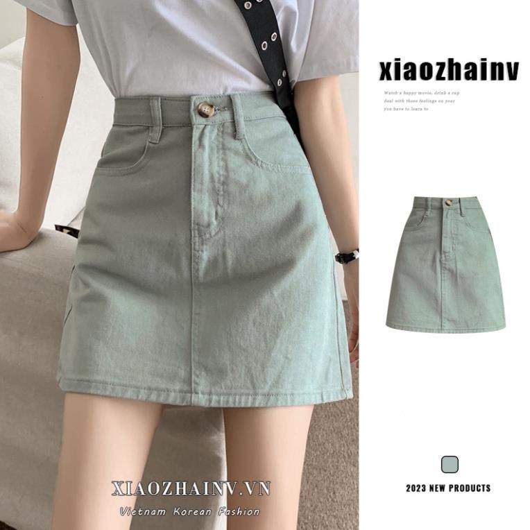 00 Xiaozhainv Chân Váy jean Lưng Cao Phong Cách Hàn Quốc Thời Trang Cho Nữ 00