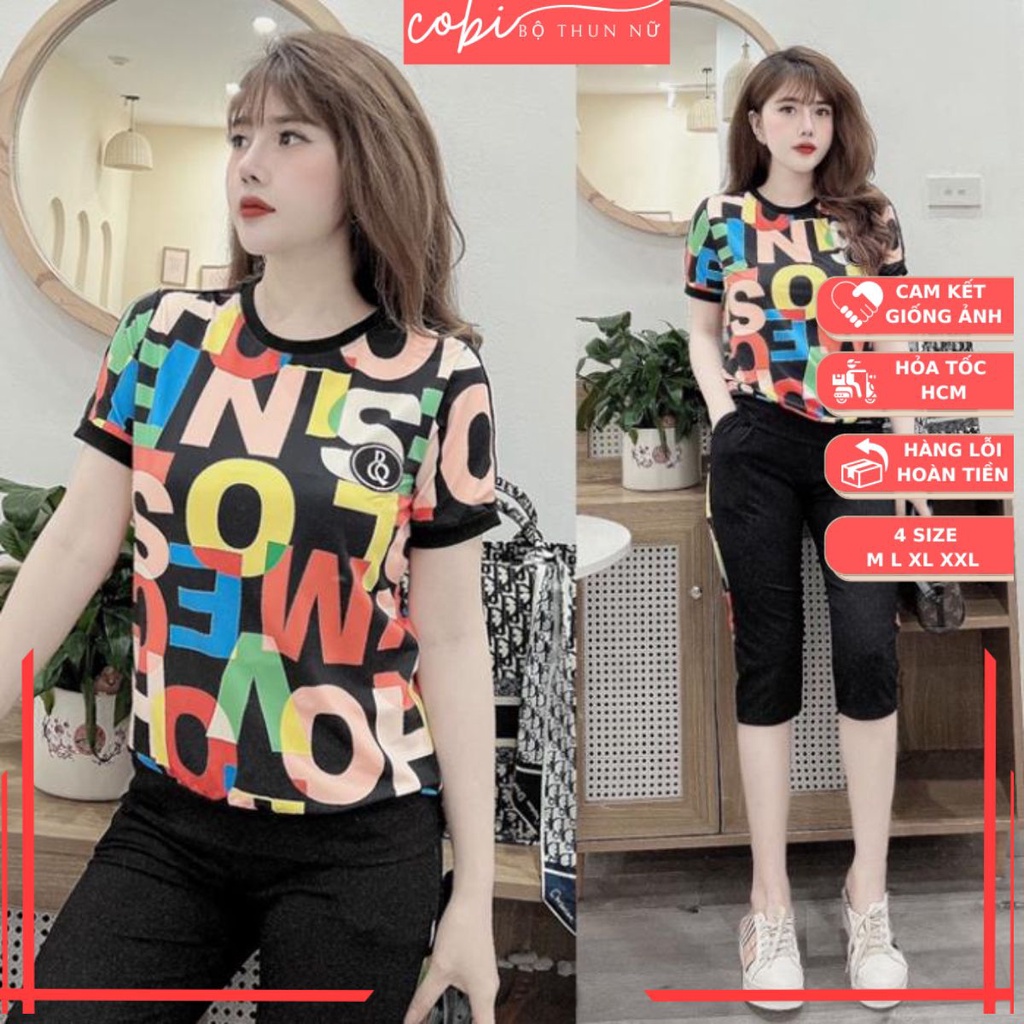 Bộ ngố nữ COBI Set đồ lửng thun quần đen bigsize vải co giản mặc đi chơi dễ thương BL17