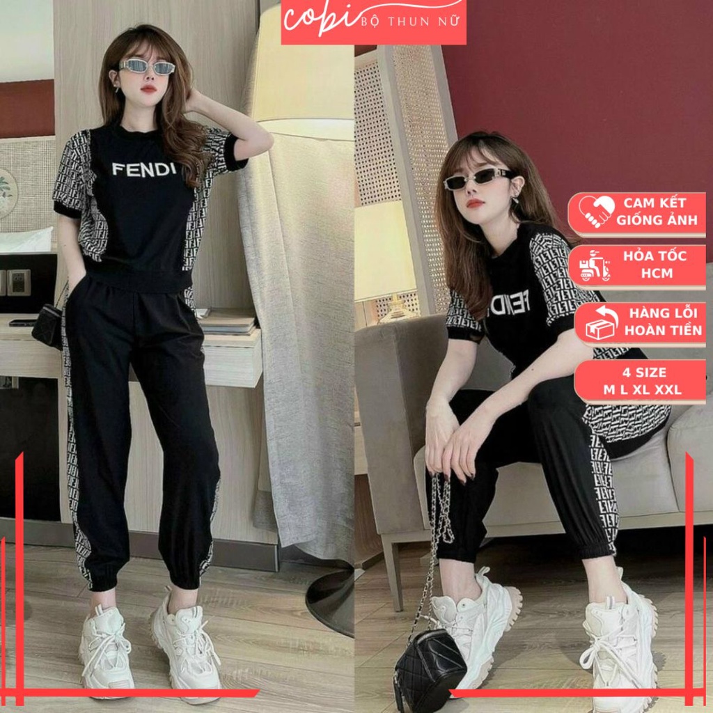 Set đồ nữ sang chảnh COBI Set đồ nữ quần dài mặc đi chơi size lớn thun cotton co giãn từ 42kg đến 70kg