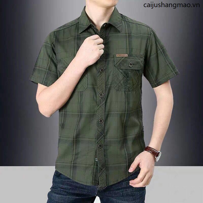 Jeep Áo Sơ Mi Cotton Ngắn Tay Họa Tiết Caro Thời Trang Cho Đàn Ông Trung Niên