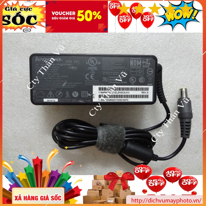 Sạc laptop Lenovo. 20V-3.25A/65W (chân to tròn) hàng tốt bảo hành 12 tháng INECO