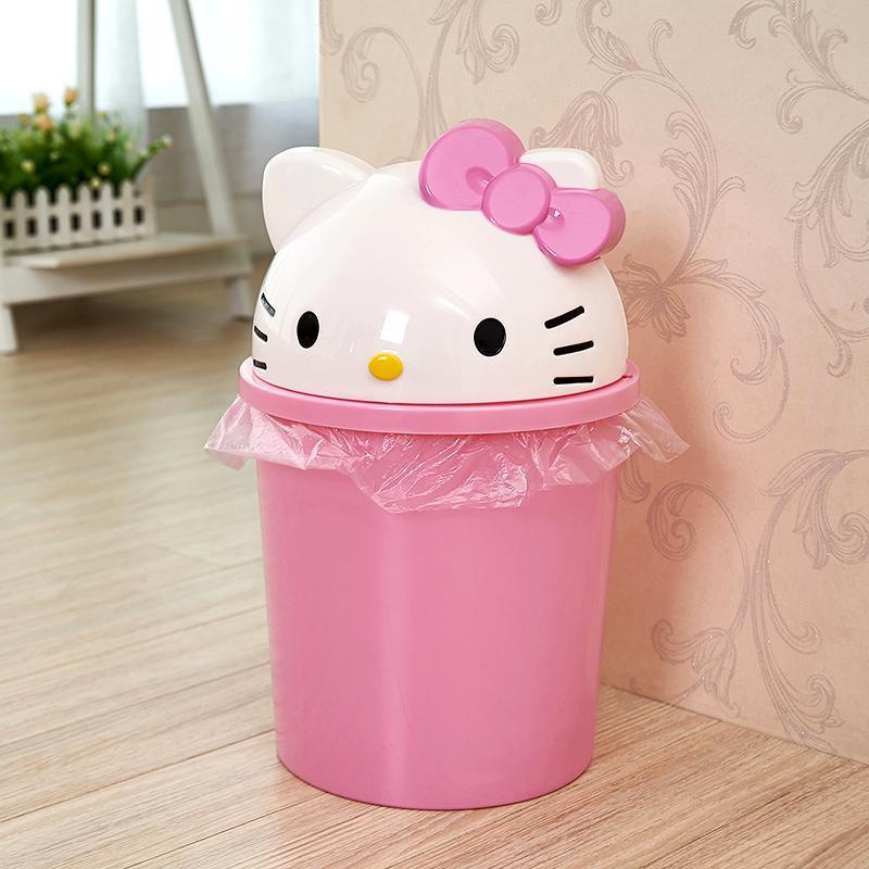 Thùng Rác Nắp Gập Hình Hello Kitty Dễ Thương Sáng Tạo