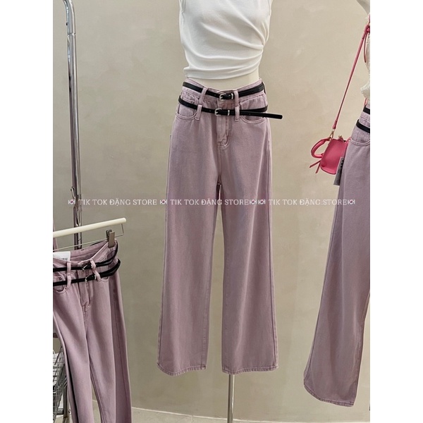 Jean tím cạp cao kèm belt, form dáng đẹp xuất sắc lun