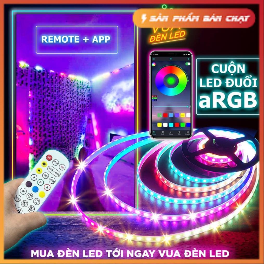 Dây đèn led đuổi ARGB 16 triệu màu, cảm biến âm thanh trực tiếp, điều khiển bằng điện thoại, led 5050 IP65 cao cấp