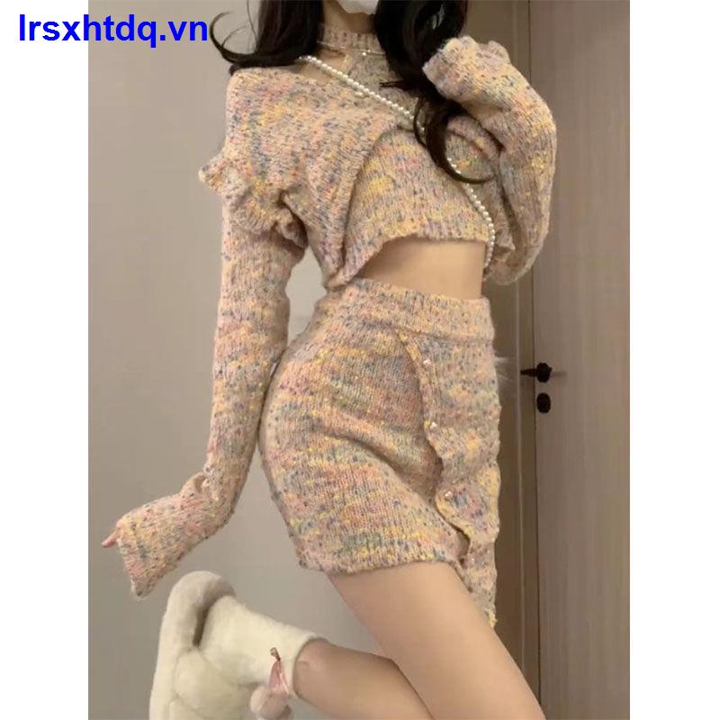 Set Áo Khoác cardigan Dệt Kim + Áo Sát Nách + Chân Váy Thiết Kế Mới Thời Trang Mùa Xuân Cho Nữ
