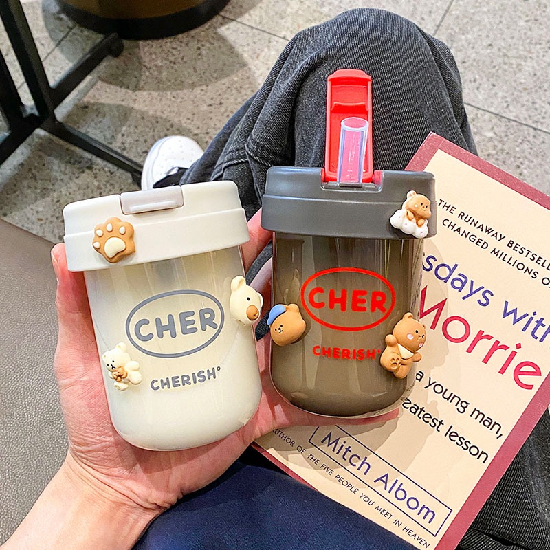 Bình Nước Nhựa Mini Có Ống Hút Kiểu Dáng Đơn Giản Dễ Thương