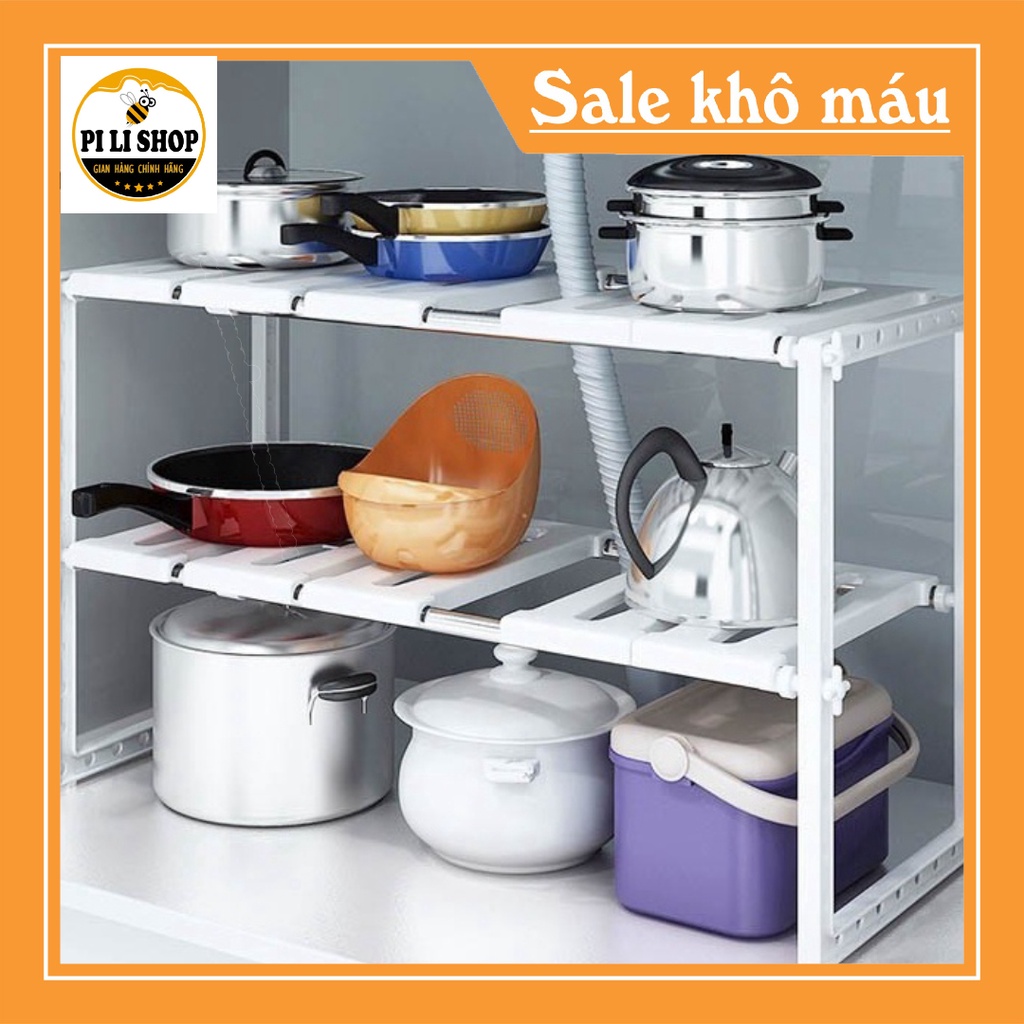Kệ gầm bếp 2 tầng đa năng, kệ để xoong nồi, kệ gầm bồn rửa