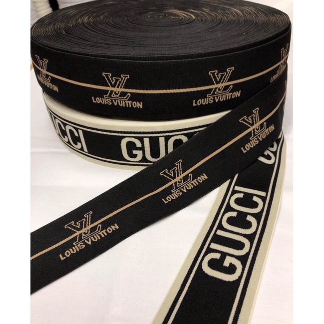 Thun dệt 5cm chữ LV và GUCCI, may dây nịt thun, lưng váy, thời trang và sang trọng