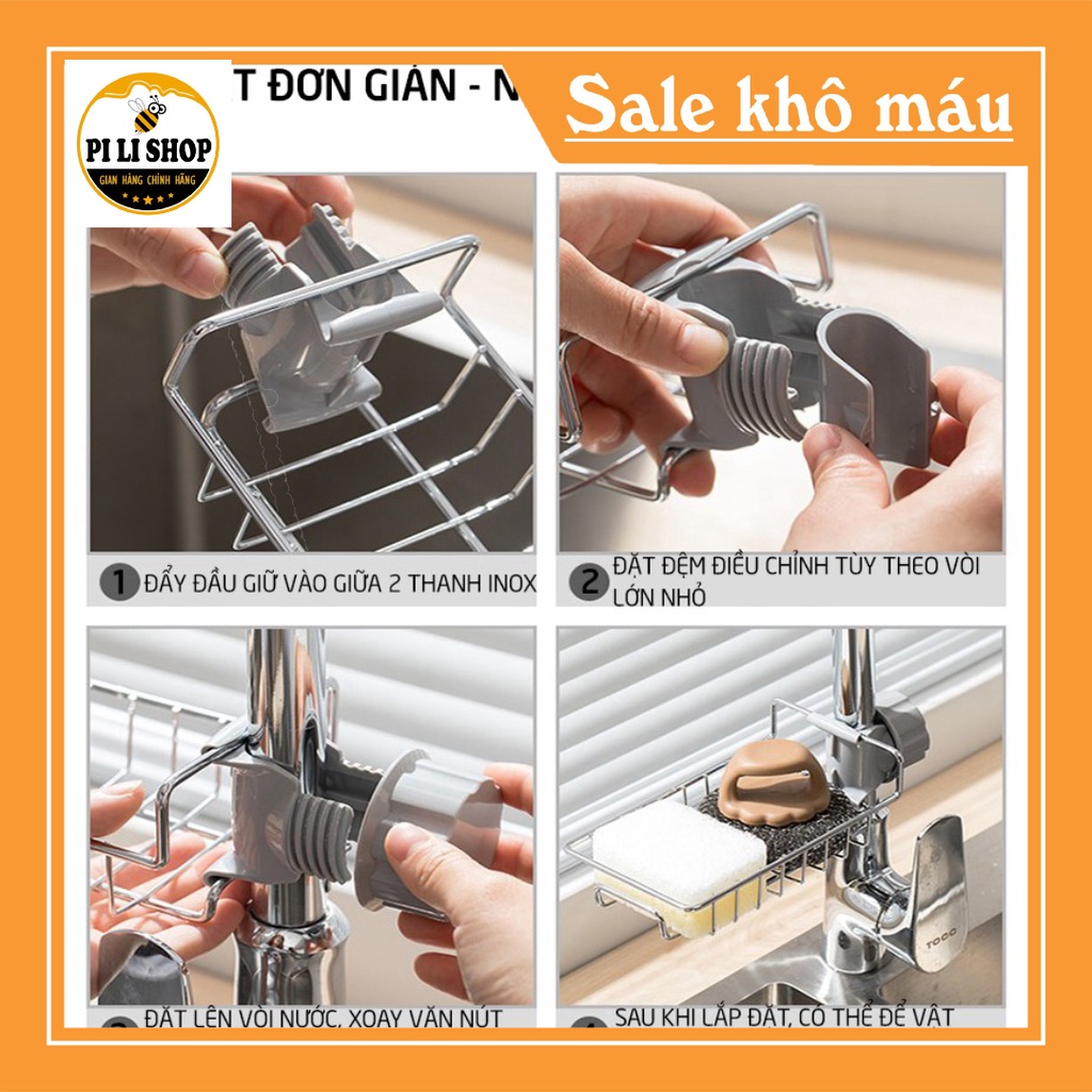 Khay rổ inox treo vòi nước bồn rửa chén đựng miếng rửa chén, xà bông, treo nhà tắm, chậu rửa bát, Giỏ treo để đồ đa năng