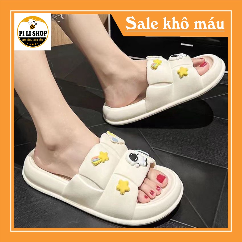 Dép Quai Ngang Nữ Gắn Stick Phi Hành Gia đế bánh mì,dép nữ đế bánh mì gắn sticker phi hành gia mềm mại, mịn màng