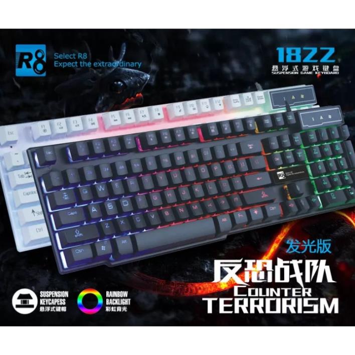 (BH 12TH) Keyboad chuyên game, bàn phím giả cơ chuyên game có led 7 màu R8 1822