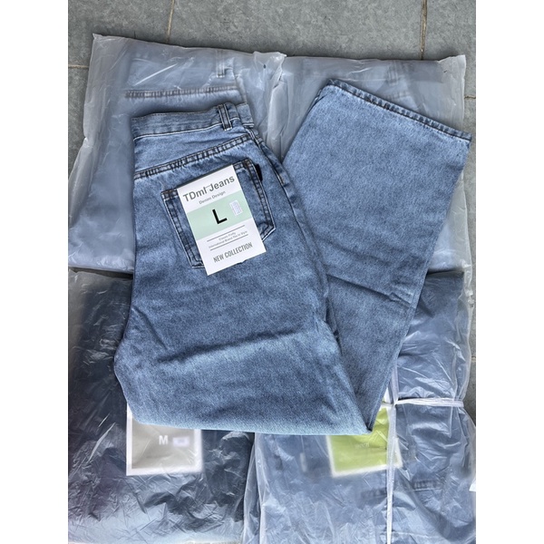 QUẦN JEANS DÀI ỐNG RỘNG TRƠN COTTON KHÔNG GIÃN LƯNG CAO- hình thật 100%