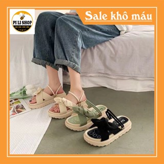 dép sandal nữ đế cao nơ quai chéo,giày nữ sandal đế dày mang được 2 kiểu phong cách trẻ trung