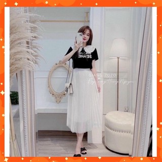 Chân váy voan trắng xếp ly Quảng Châu