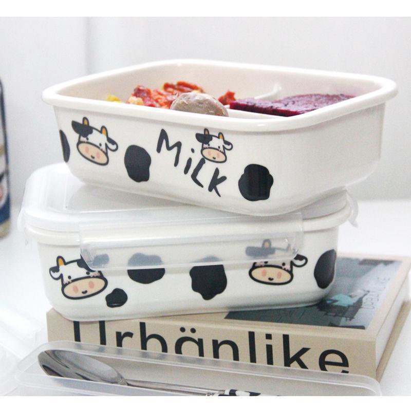 Hộp Đựng Cơm Trưa Hình Bò Sữa Bằng Gốm Sứ Dễ Thương Dùng Được Trong Lò Vi Sóng