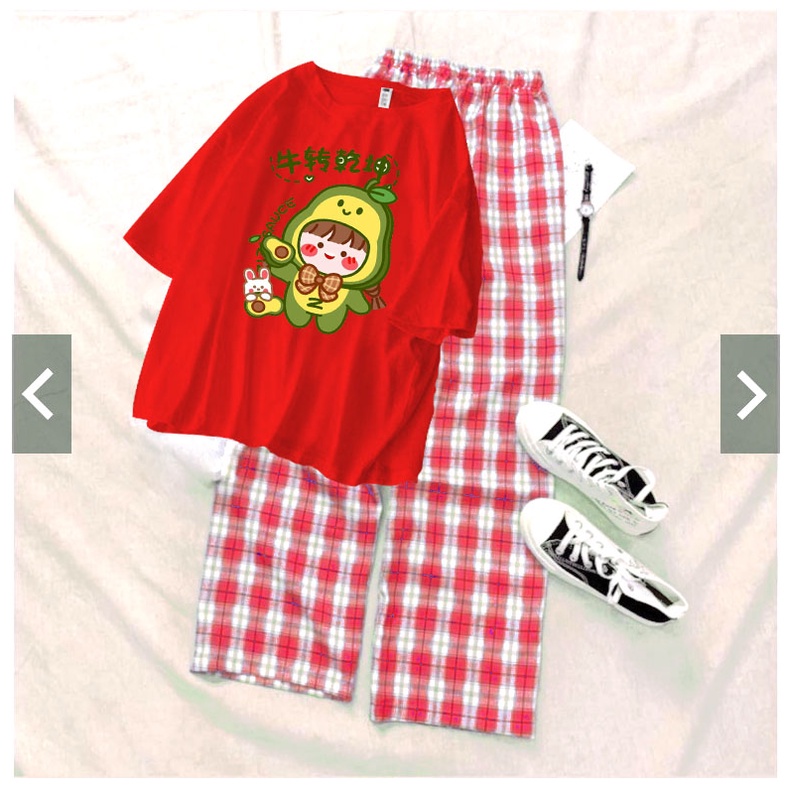 Sét bộ bé gái áo thun bé bơ kèm quần kẻ siêu xinh size từ 9 đến 57kg