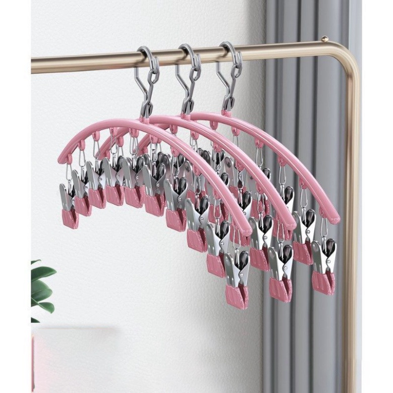Móc phơi đồ lót, tất vớ 10 kẹp chống rơi, Móc kẹp quần áo có khóa chống rơi, chống gió trượt đồ phơi