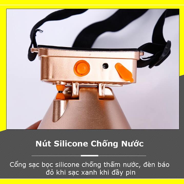 Đèn pin đội đầu siêu sáng chiếu xa 500m, đèn đội đầu 1 bóng pin trâu 3600mAh, chống thấm nước IPX6