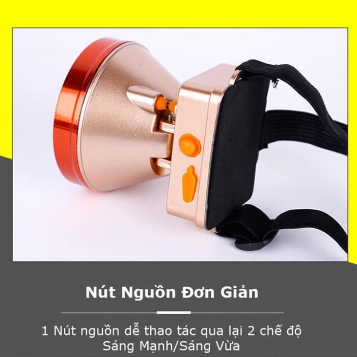 Đèn pin đội đầu siêu sáng chiếu xa 500m, đèn đội đầu 1 bóng pin trâu 3600mAh, chống thấm nước IPX6