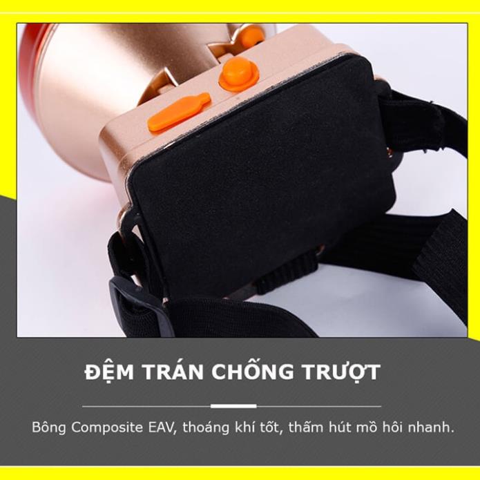 Đèn pin đội đầu siêu sáng chiếu xa 500m, đèn đội đầu 1 bóng pin trâu 3600mAh, chống thấm nước IPX6