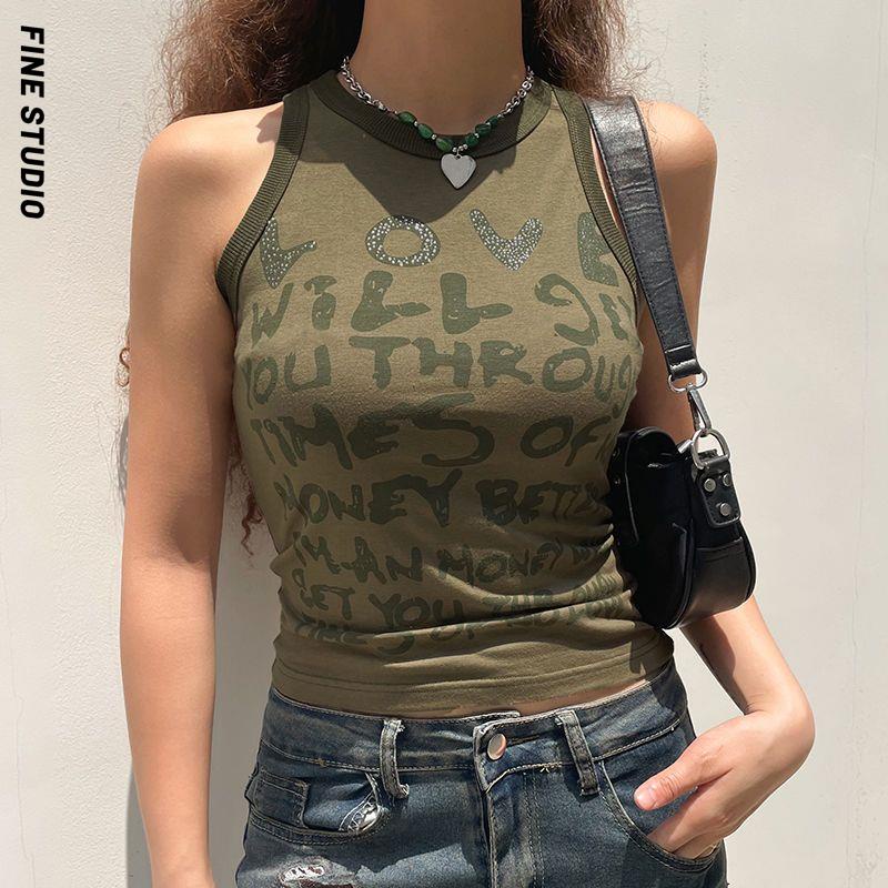 Áo Hai Dây Dáng Ngắn In Chữ Phong Cách Thời Trang Mới Dành Cho Nữ