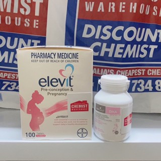  Combo 2 món Vitamin Mẹ Bầu chuẩn luôn Úc  Elevit bầu hồng tổng hợp + DHA Bio Island  trước khi bầu & đang bầu sau sinh 