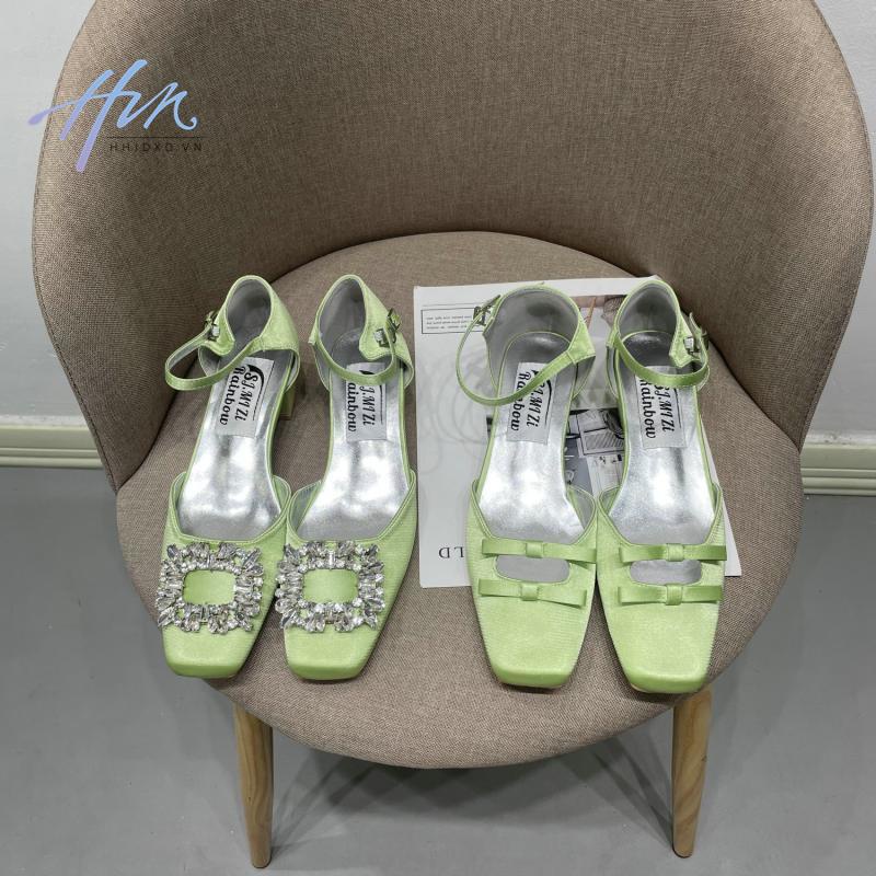 Giày Sandal Cao Gót Mũi Vuông Đính Đá Lấp Lánh Màu Sắc Thời Trang Cho Nữ