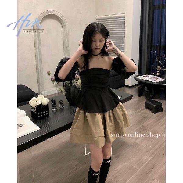 Bộ Áo Trễ Vai + Chân Váy Phồng Phong Cách Pháp Thời Trang Mùa Hè 2023 Cho Nữ