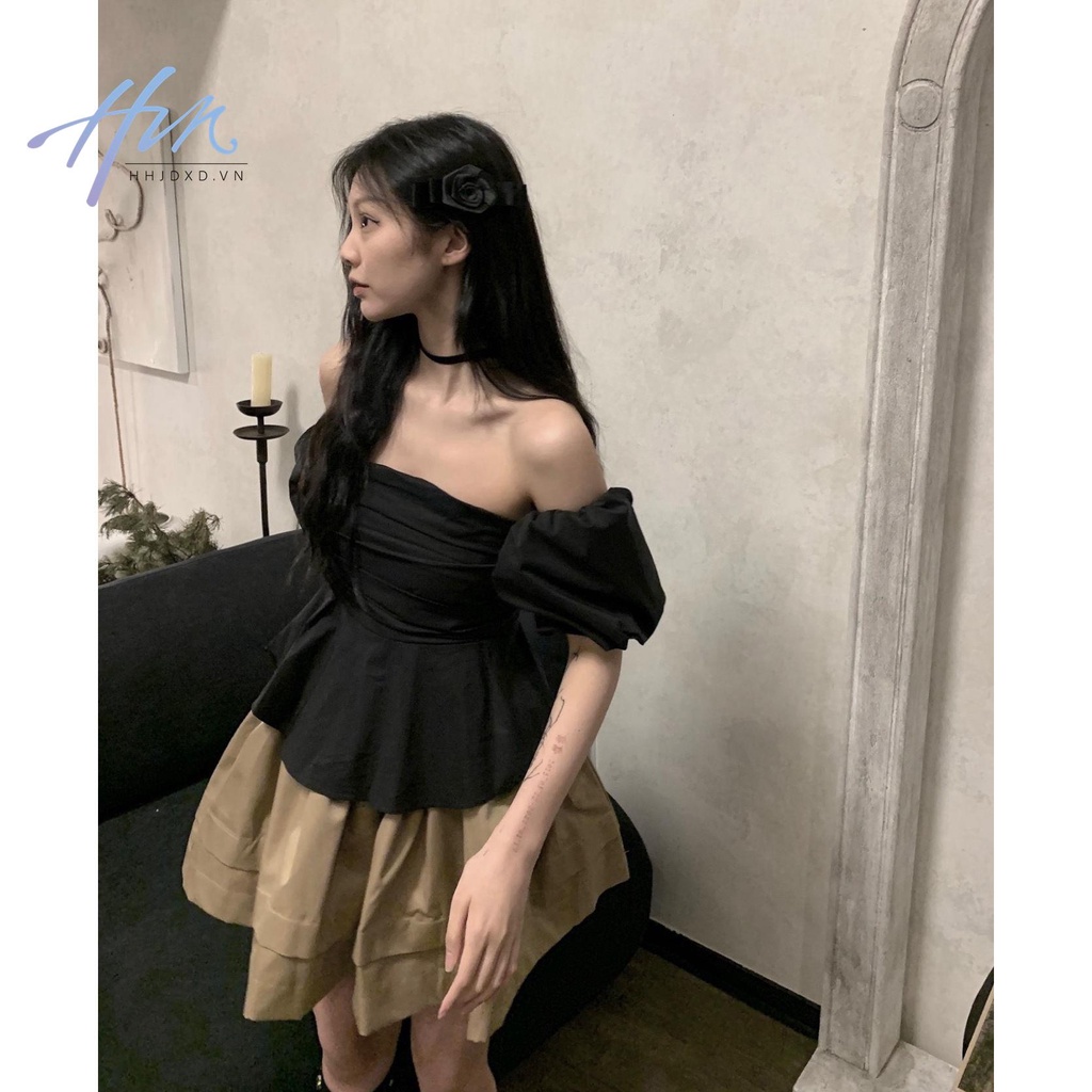 Bộ Áo Trễ Vai + Chân Váy Phồng Phong Cách Pháp Thời Trang Mùa Hè 2023 Cho Nữ