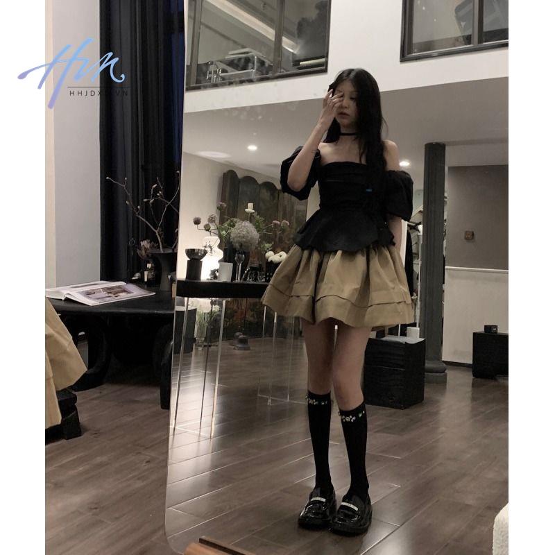 Bộ Áo Trễ Vai + Chân Váy Phồng Phong Cách Pháp Thời Trang Mùa Hè 2023 Cho Nữ