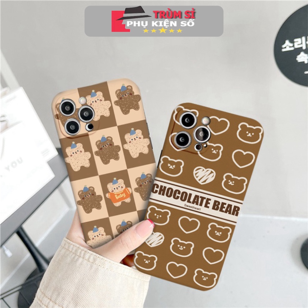 Ốp lưng iphone gấu nâu brown cạnh vuông ốp iphone caro 7plus/8/8plus/x/xr/xs/11/12/13/pro/plus/promax/6/6plus/6splus/ TS