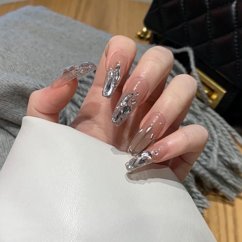 Móng úp thiết kế charm đá sang chảnh C025 tặng kèm keo dũa cebi.nailbox