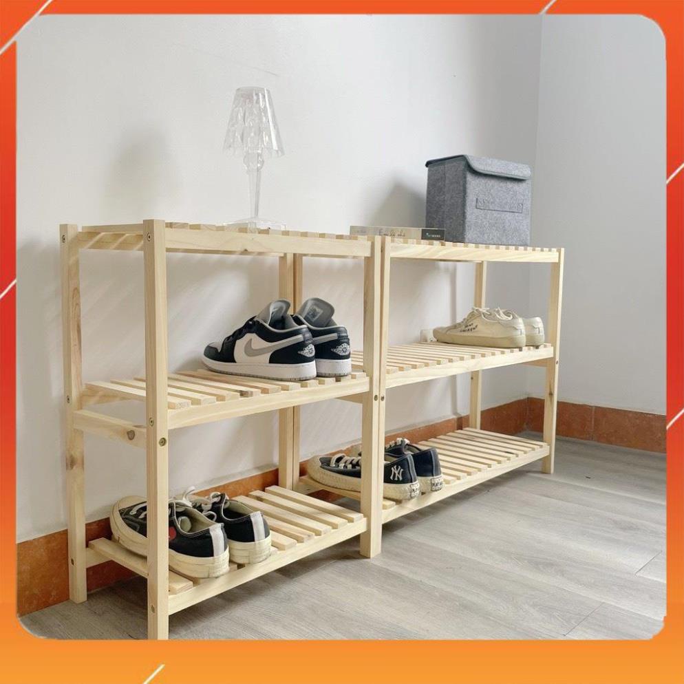 Kệ giày gỗ thông 3 tầng, kệ giày 3 tầng để giày dép gỗ thông,đã xử lý mối mọt, chống ẩm mốc - Nội Thất HT