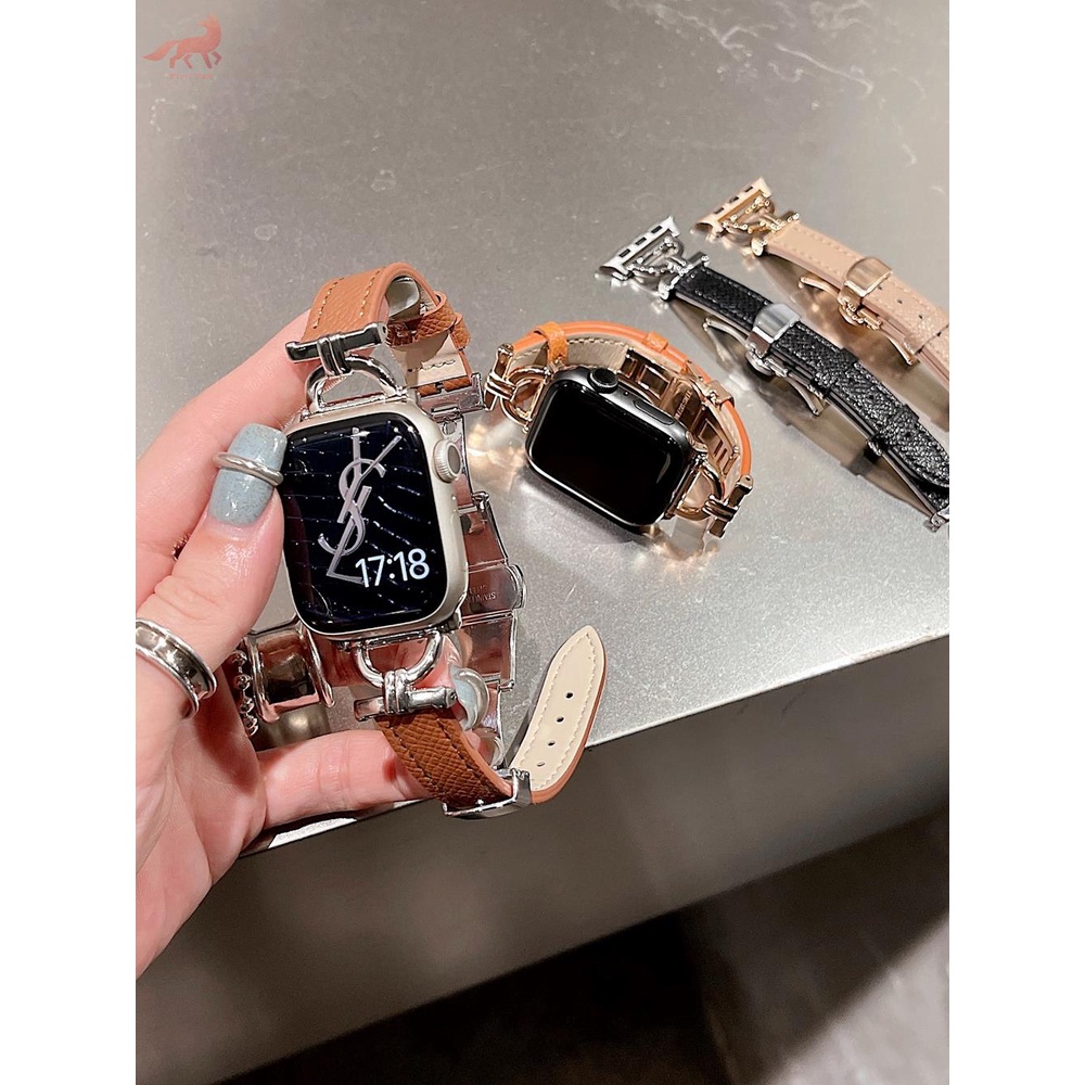 (HL)☏☎Áp dụng cho dây đeo applewatch Apple watch s8 khóa bướm kim loại iwatch87654321se thế hệ mới siêu da eo nhỏ cao cấ