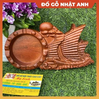 Gạt Tàn Gỗ Hương Nguyên Khối Chạm khắc hình thuyền buồm, Gạt tàn để bàn phòng khách.Đồ gỗ NHẬT ANH
