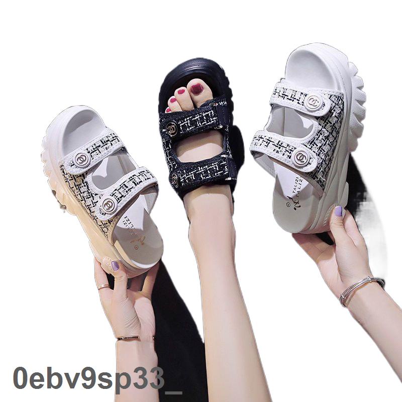 GENUINE dép bánh mì đế cao dép dễ thương Dép Sandal Đế Xuồng Plover Woodpecker Phong Cách Chanel Thời Trang Mùa Hè 2022