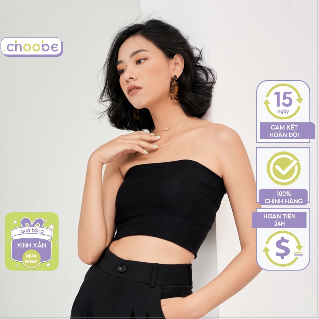 Áo quây ngực Choobe không đệm thun trơn croptop nữ dáng ôm màu đen trắng đỏ trơn không dây A15