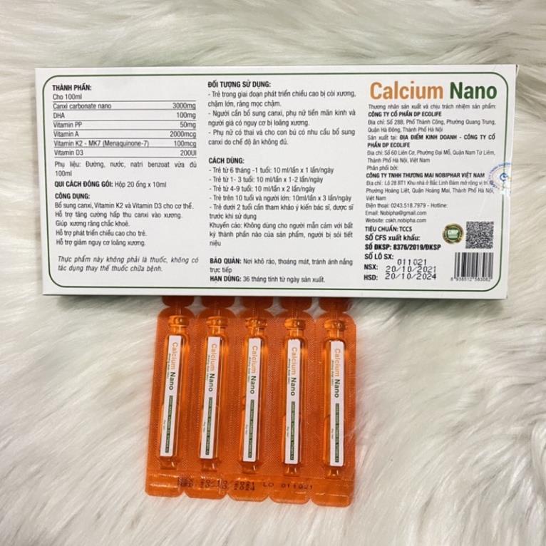 Calcium Nano hộp 20 ống - Bổ sung canxi, vitamin K2 vitamin D3 tăng cường canxi, giảm nguy cơ loãng xương.huumanh000001