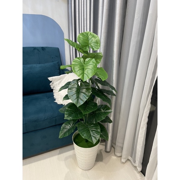 Cây giả, Cây lá rùa monstera cao 1M decor trang trí nhà cửa, homestay, nhà hàng
