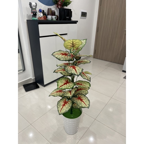 Cây giả, Cây lá rùa monstera cao 1M decor trang trí nhà cửa, homestay, nhà hàng