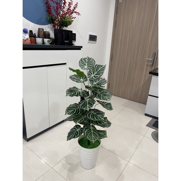 Cây giả, Cây lá rùa monstera cao 1M decor trang trí nhà cửa, homestay, nhà hàng