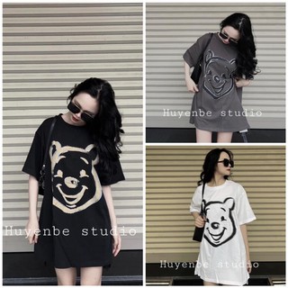 Áo Thun 3158 Cotton Khô Tay Lỡ Dáng Rộng Nam Nữ In Hình Gấu M4