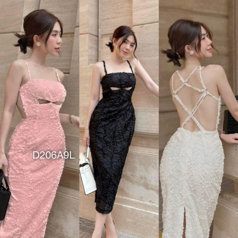 Đầm Dài Ren Dự Tiệc ,Váy Midi Ren Xốp Ôm Body Hai Dây Hở Lưng Dây Xẻ Tà Sau Sexy Gợi Cảm - D2069