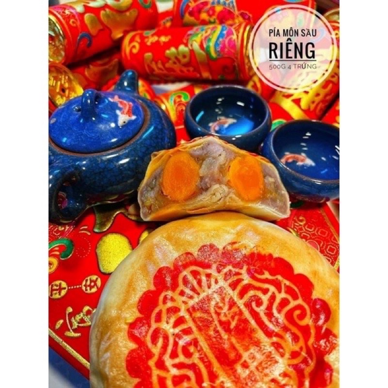 Bánh Pía Mặt Trăng Song vị 4 trứng muối 500gr béo thơm sầu riêng